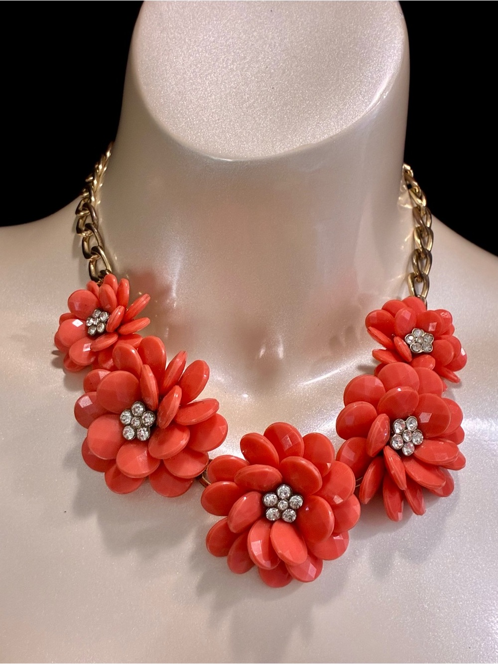 Chunky Contemporary Coral Flower Cluster Statement Necklace Pre Loved